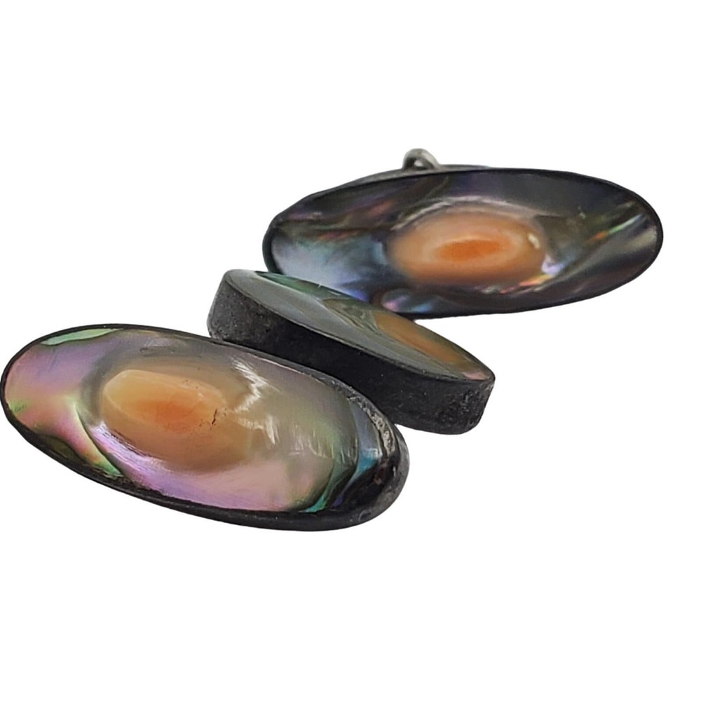 Antique‎ Cufflinks Sterling Silver Blister Pearl Baroque Oval Toggle Swivel Back